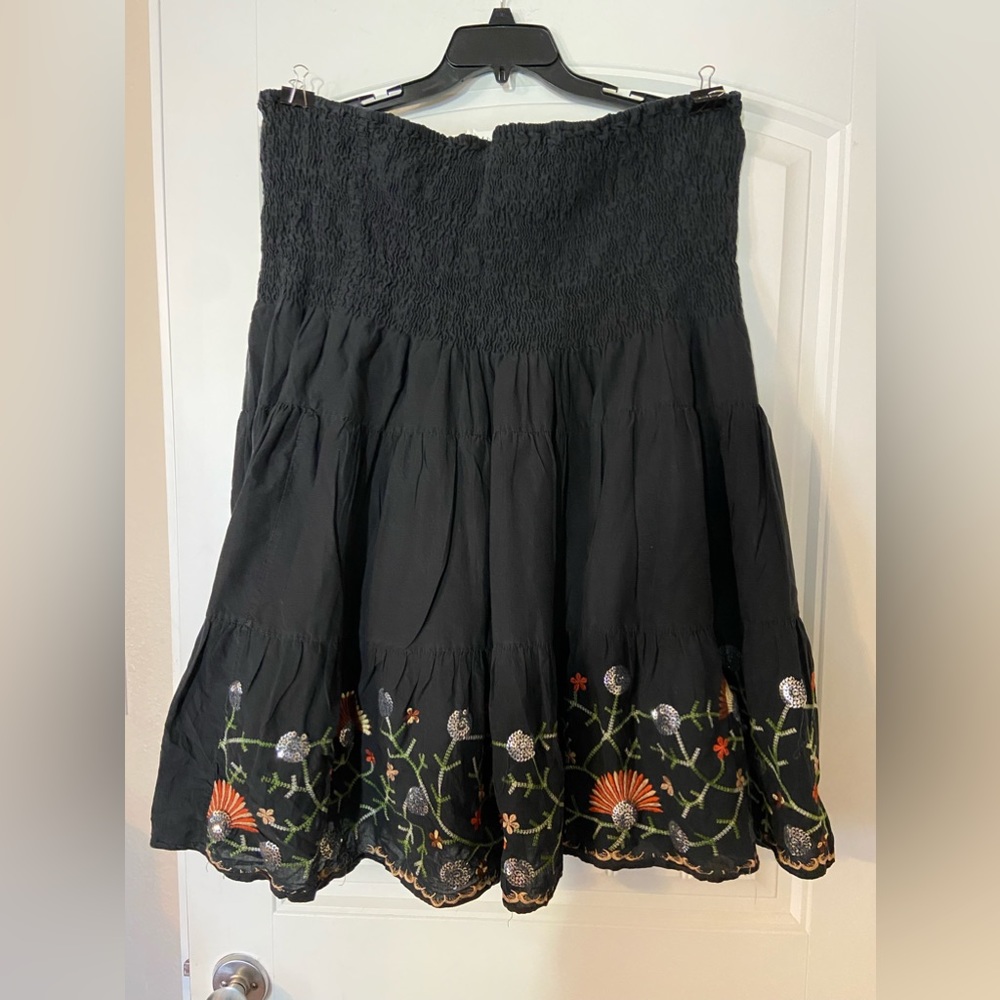 Women’s Pink Apple Brand Black w/Embroidered Sequined Floral Strapless Dress 2X